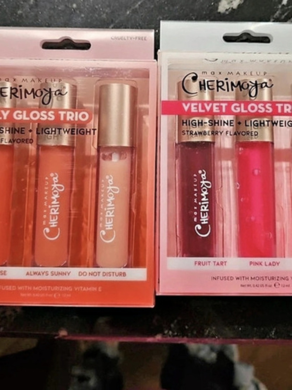 Cherimoya Max Makeup Cherimoya Velvet Gloss Trio and Jelly Gloss Trio Lip Gloss